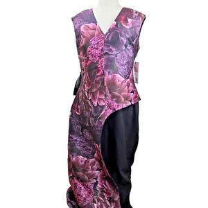 Kay Unger Kimora Floral Maxi Walk Thru Jumpsuit Abstract Half Skirt V Neck Sz 16